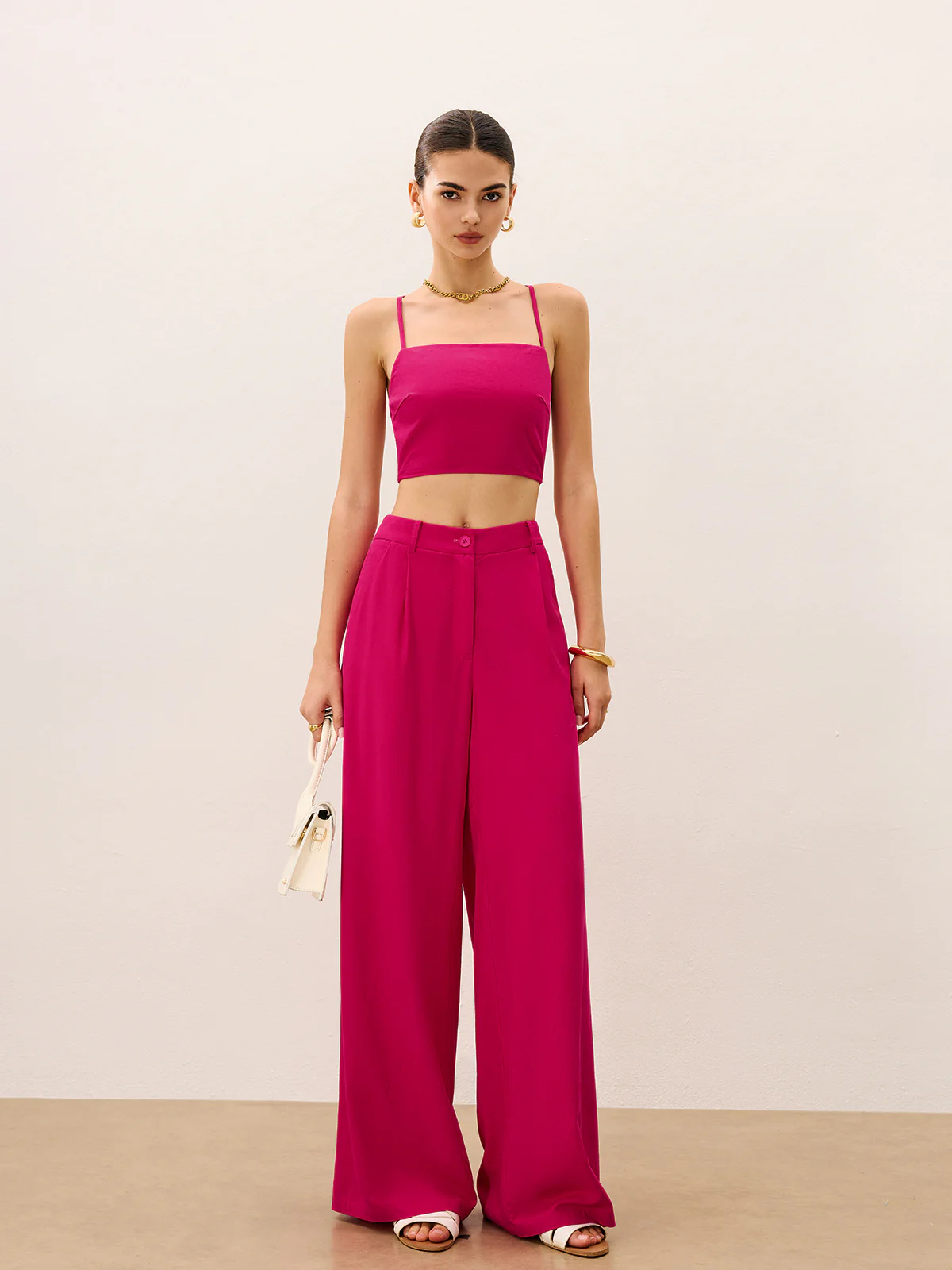 Tie-Back Top and Wide-Leg Pants Set