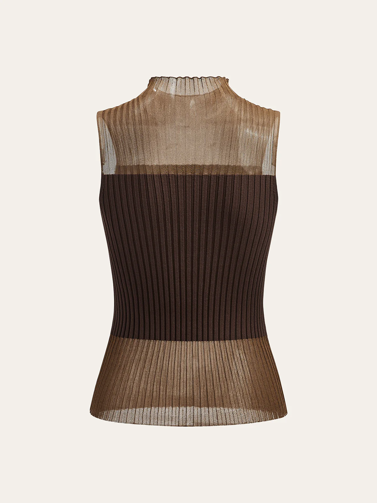 Mock Neck Sheer Paneled Sleeveless Top