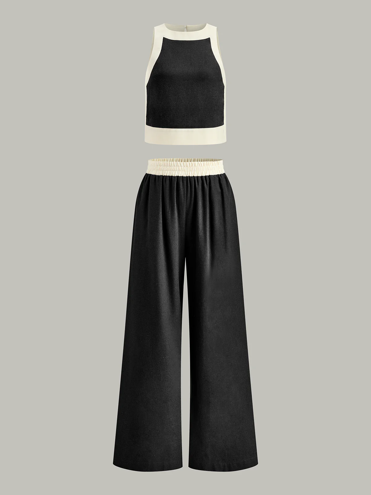 Contrast Trim Crop Top and Wide-Leg Pants Set