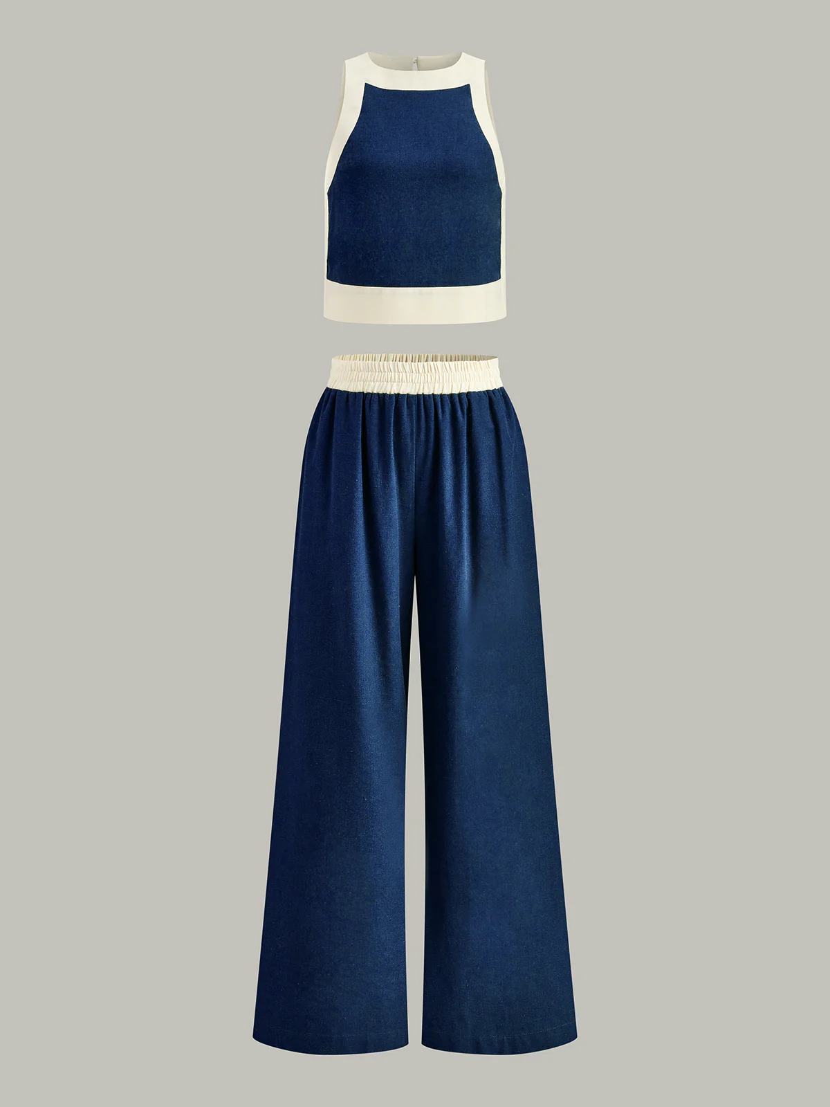 Contrast Trim Crop Top and Wide-Leg Pants Set