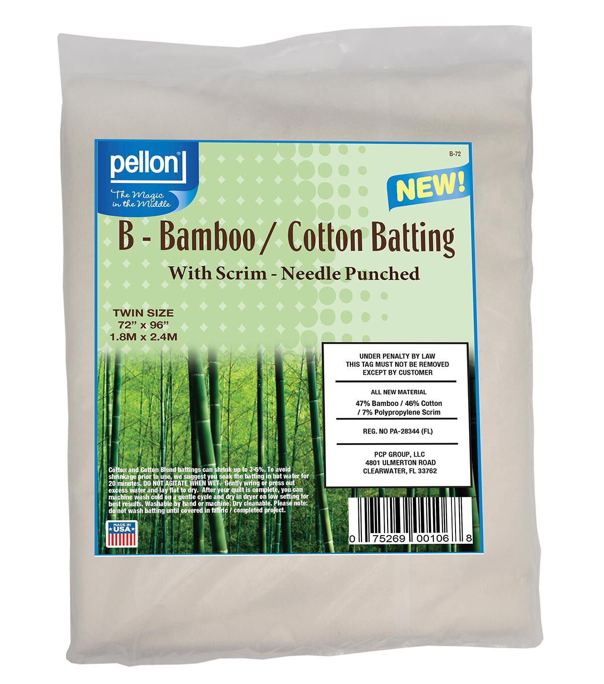 Pellon Bamboo/Cotton Batting With Scrim 72