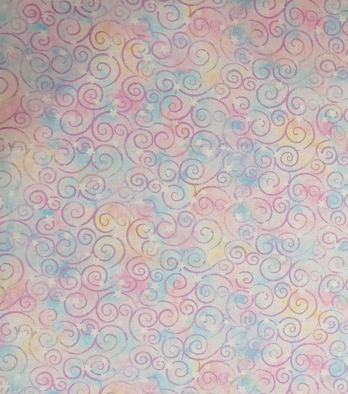 Stars on Swirls Pastel Glitter Cotton Fabric by Keepsake Calico