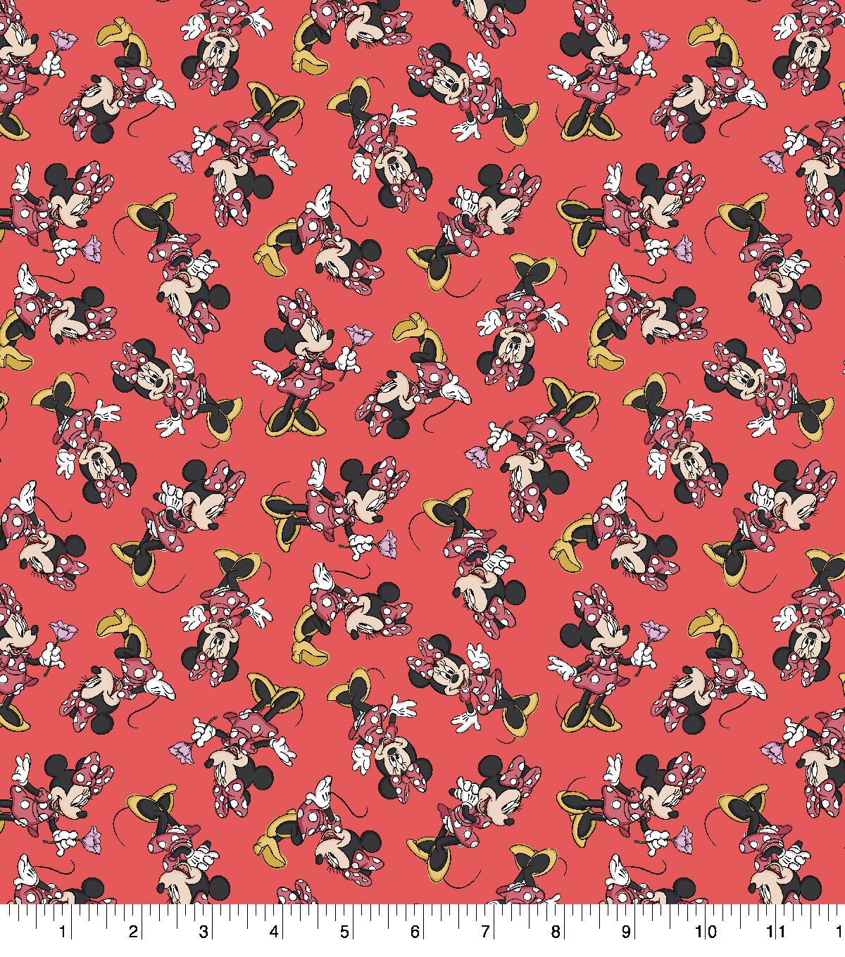 Disney Cotton Fabric Minnie Mouse Coral Toss