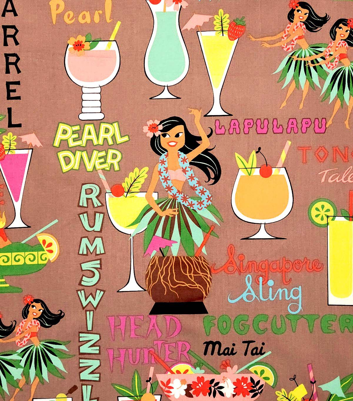 Alexander Henry Rum Swizzle on Brown Premium Cotton Fabric