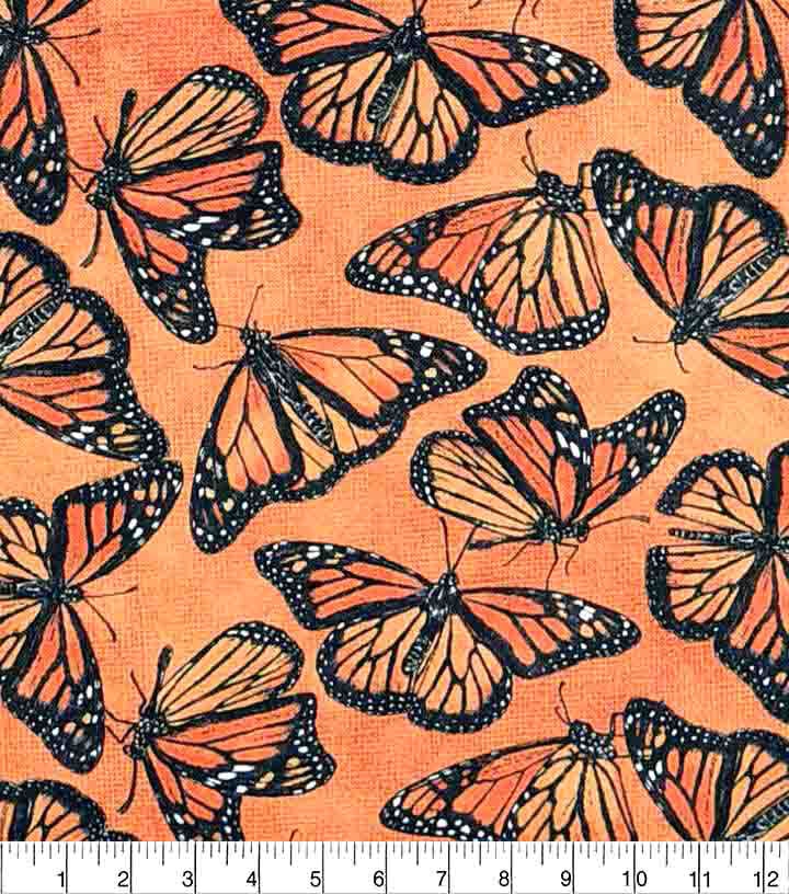 Butterflies on Orange Quilt Cotton Fabric by Keepsake Calico