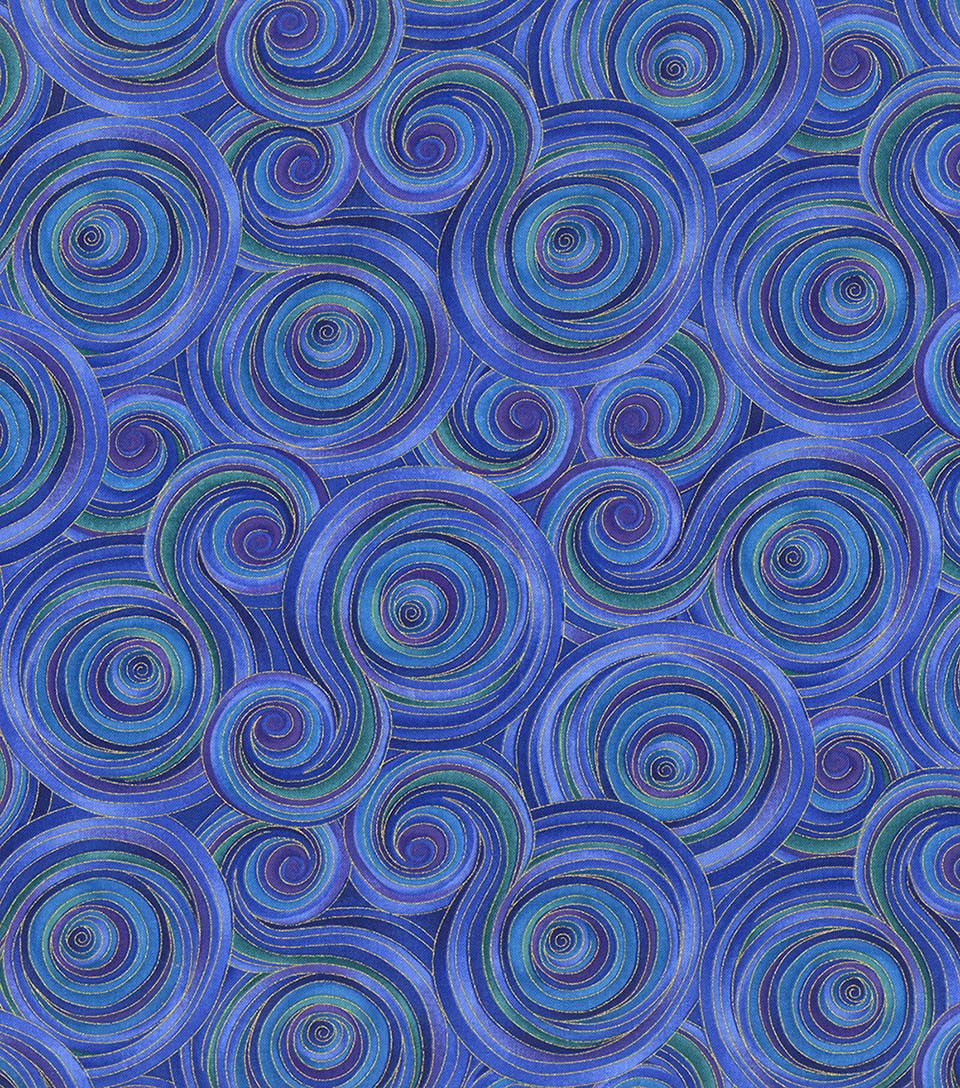 Hi Fashion Blue Swirls Premium Metallic Cotton Fabric