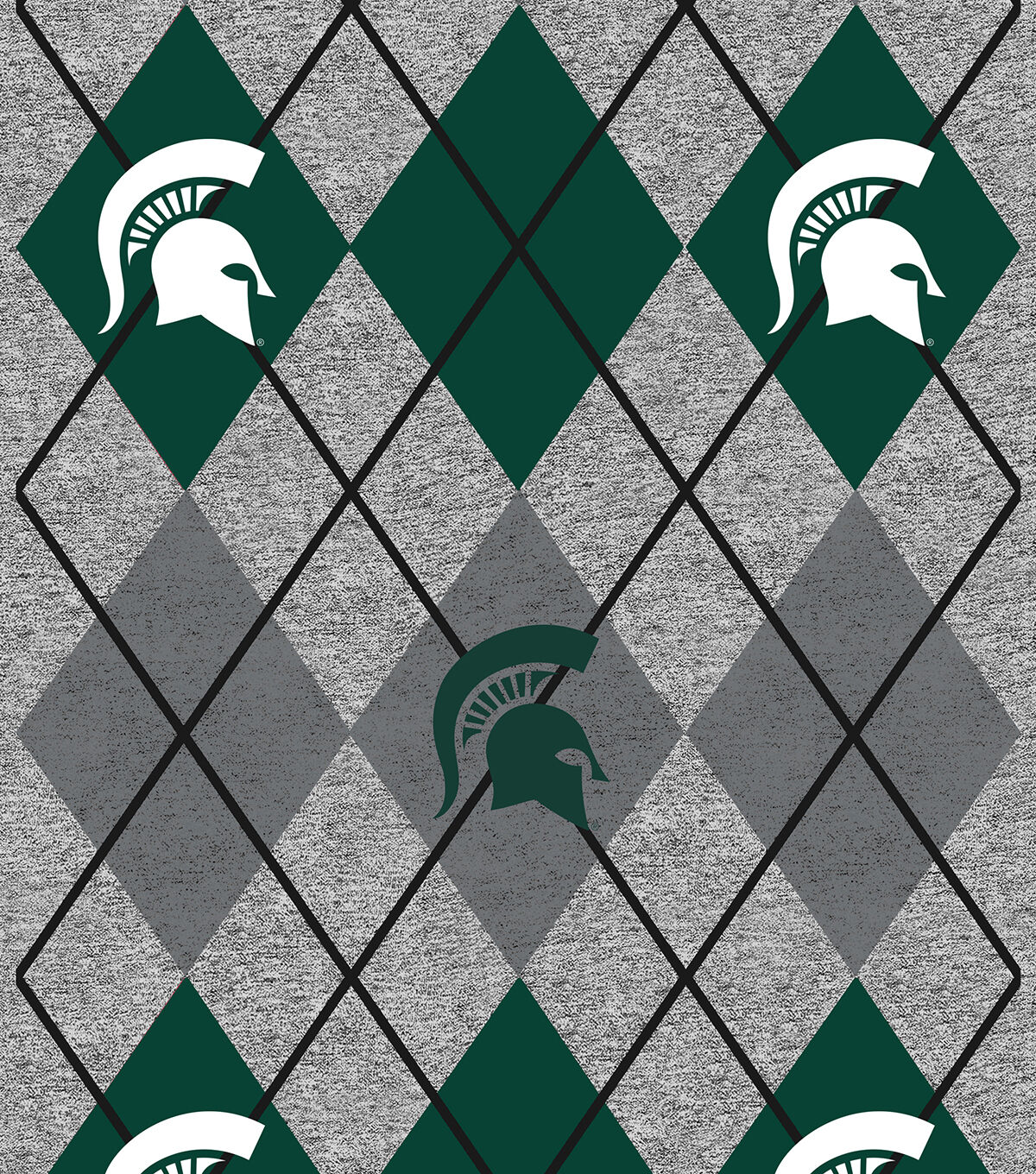 Michigan State Fleece Fabric Heather Argyle