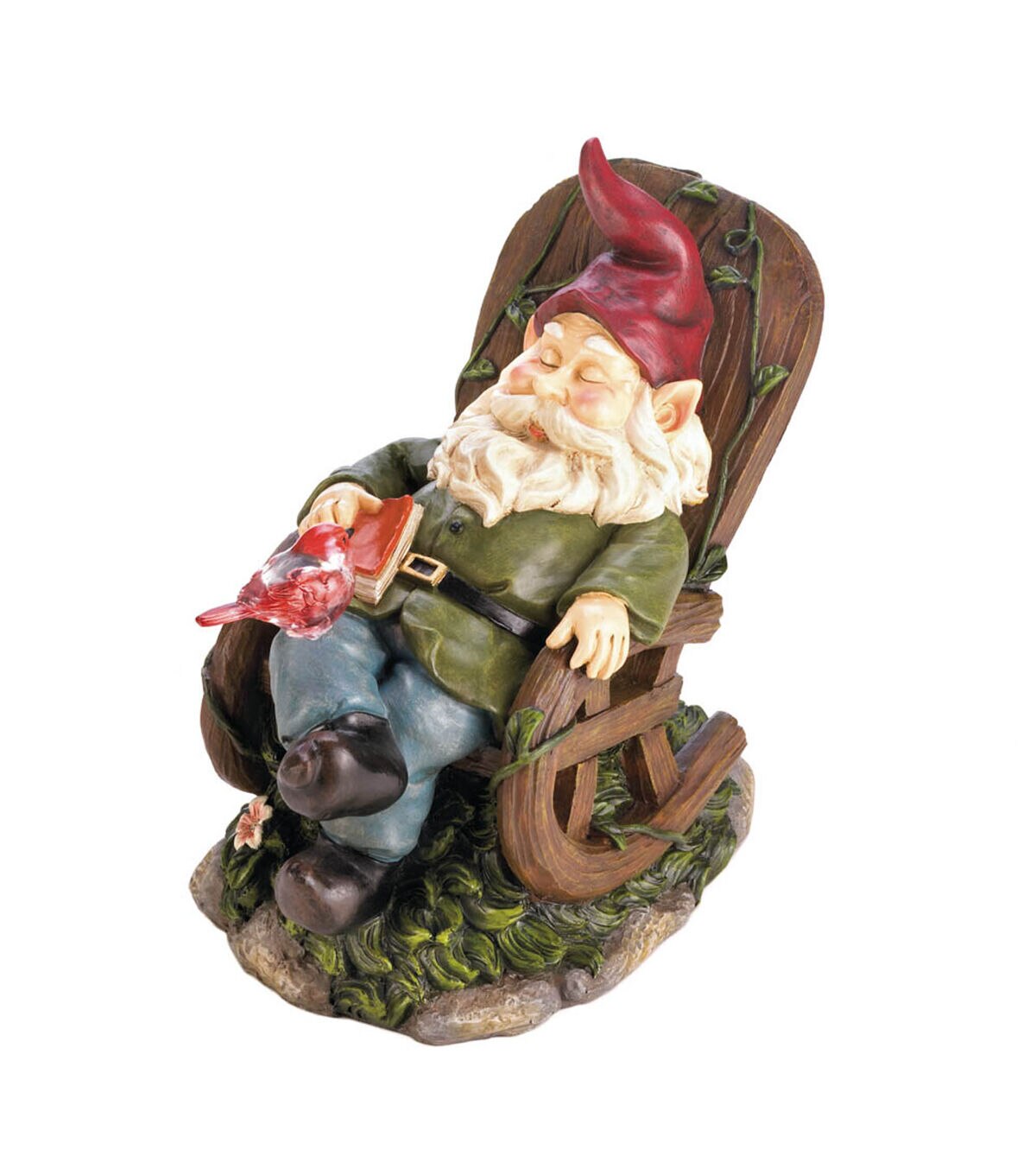Zingz & Thingz Solar Red Bird Rocking Chair Gnome