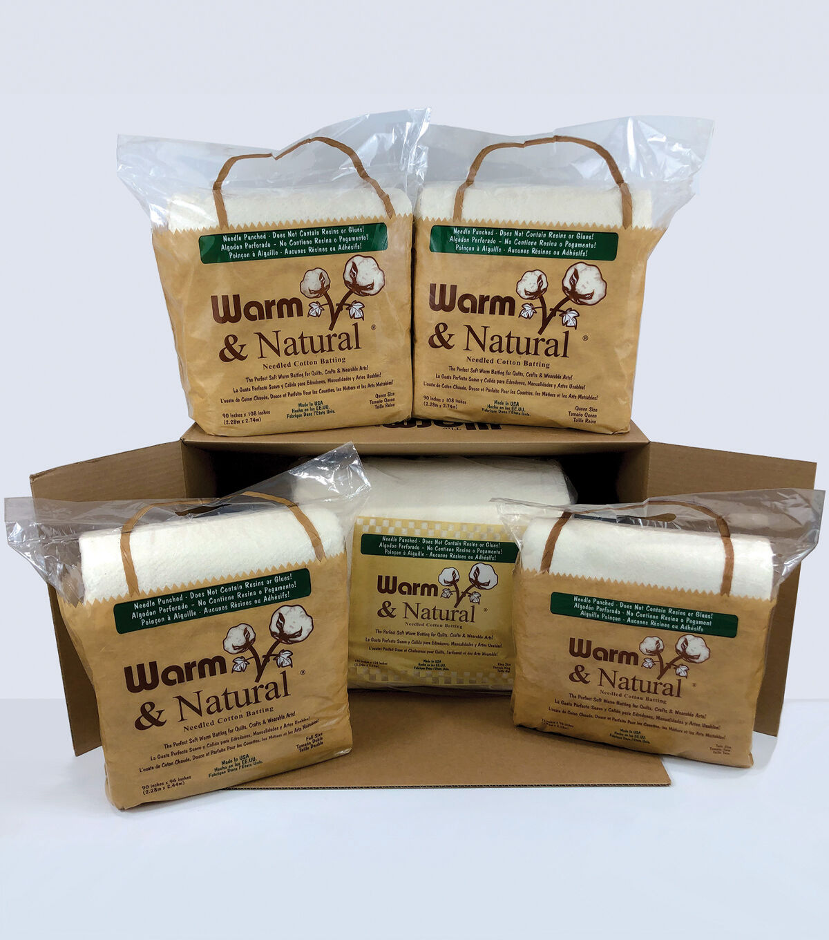 The Warm company Warm & Natural Cotton Batting Assortment - 1 King, 2 Queen, 2 Twin