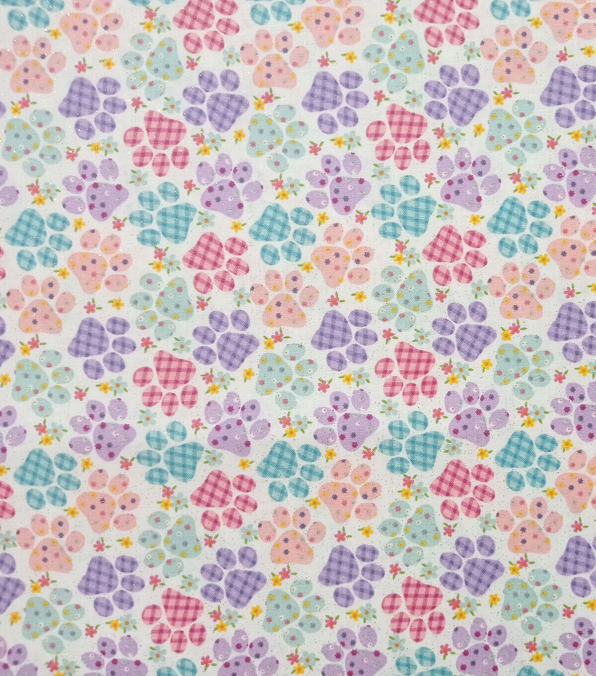 Purple & Red Paw Prints Easter Glitter Cotton Fabric
