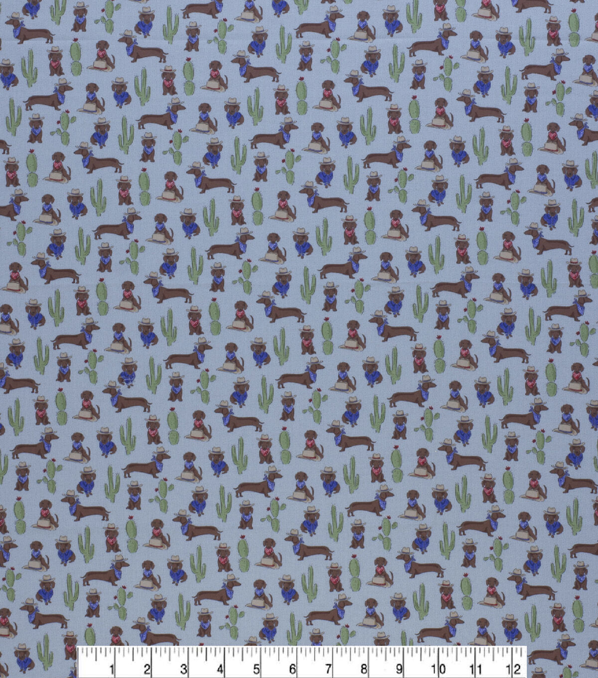 Novelty Cotton Fabric Western Wiener Dog