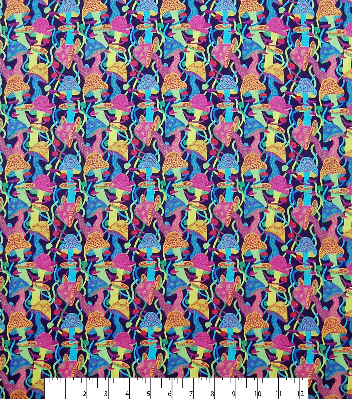 Multicolor Neon Mushroom Novelty Cotton Fabric