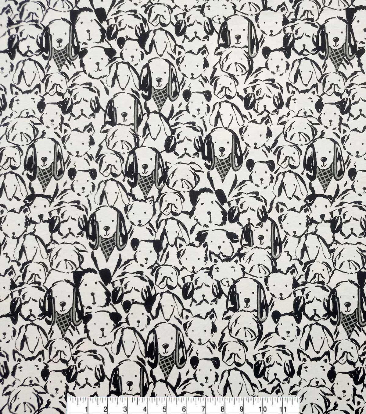 White Sketch Dogs Super Snuggle Flannel Fabric