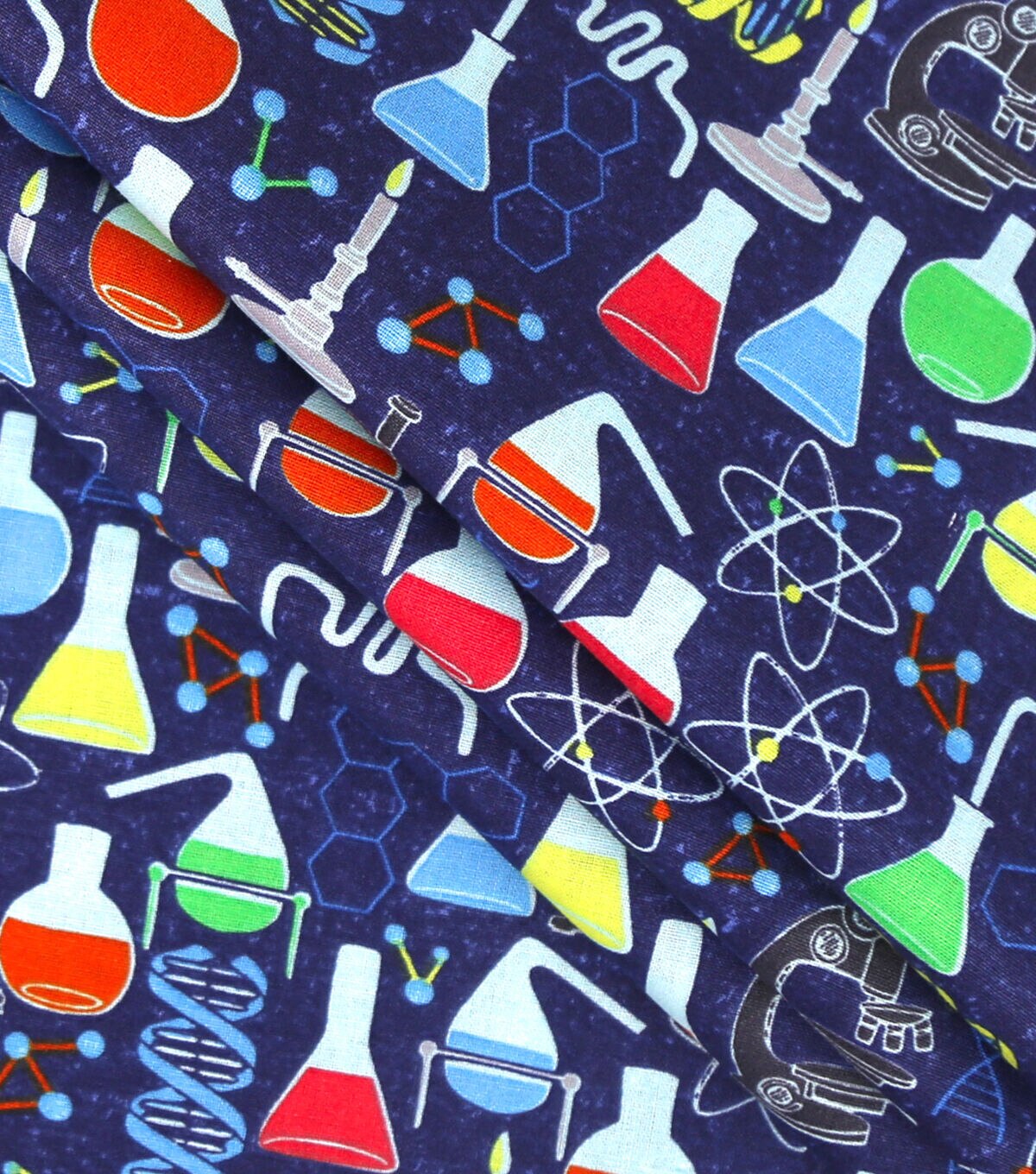 Chemistry on Blue Novelty Cotton Fabric