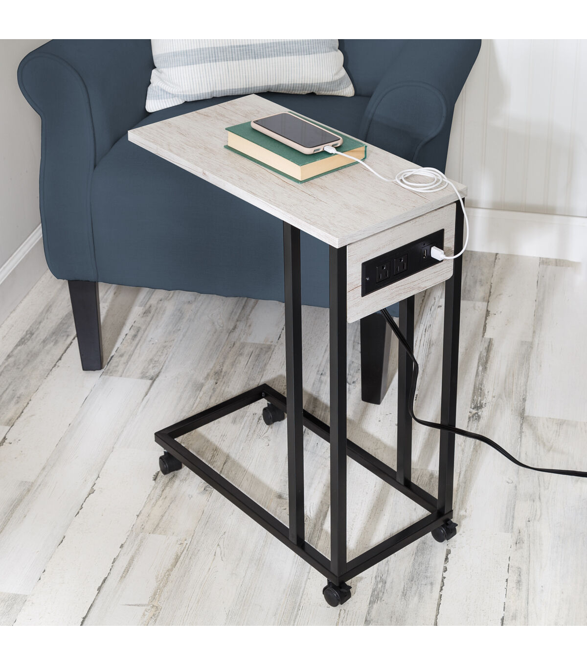 Honey Can Do C Shaped Side Table With Outlets