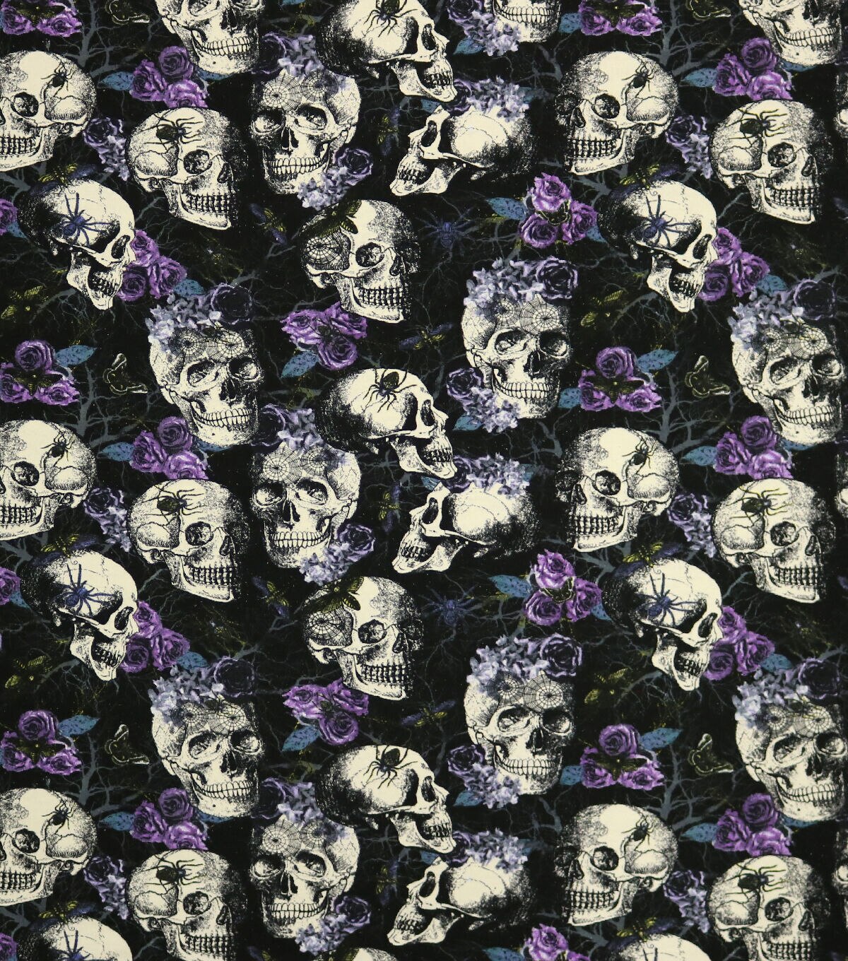 Floral Skulls Halloween Super Snuggle Flannel Fabric