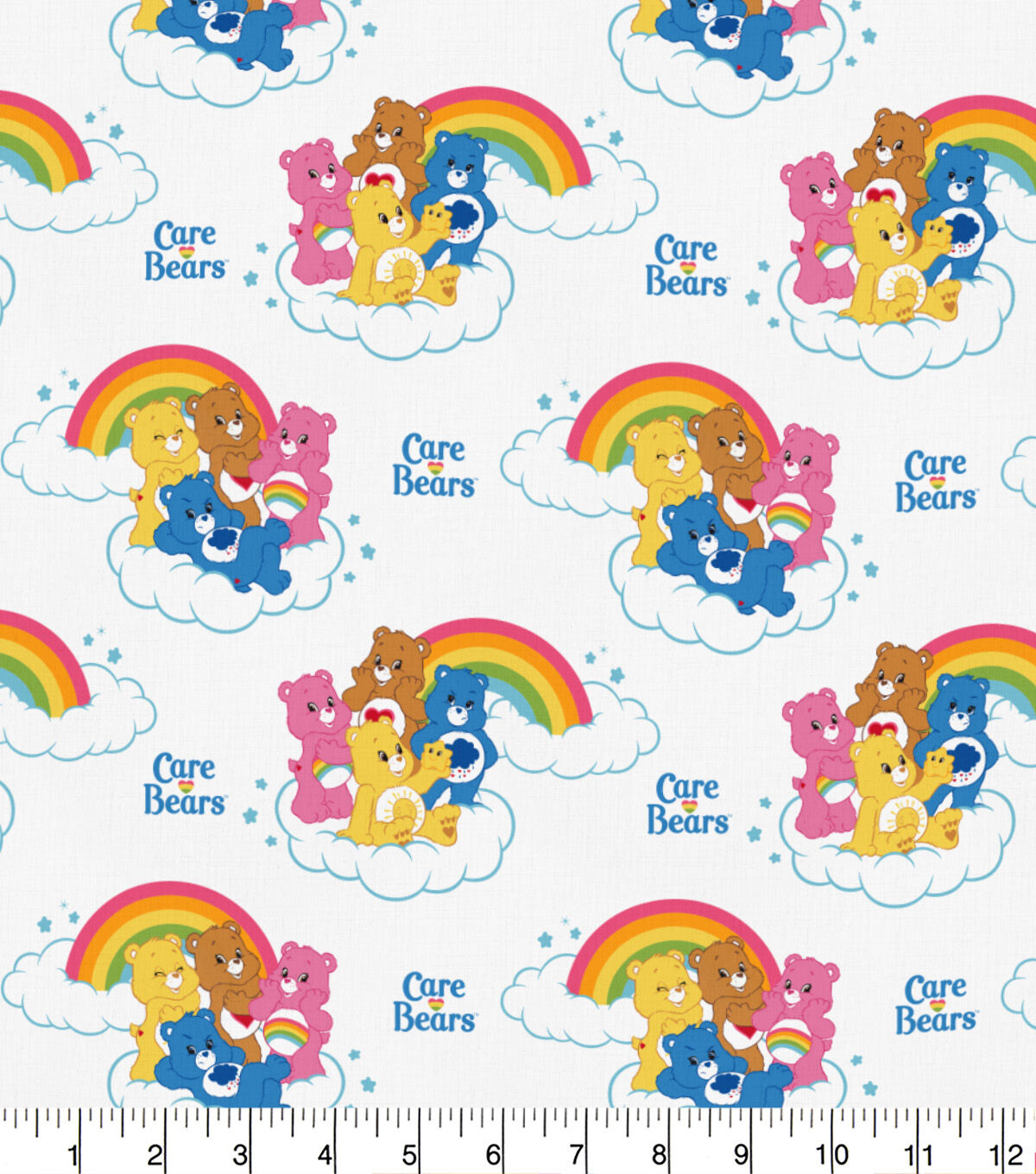Care Bears Cotton Fabric Rainbow on White