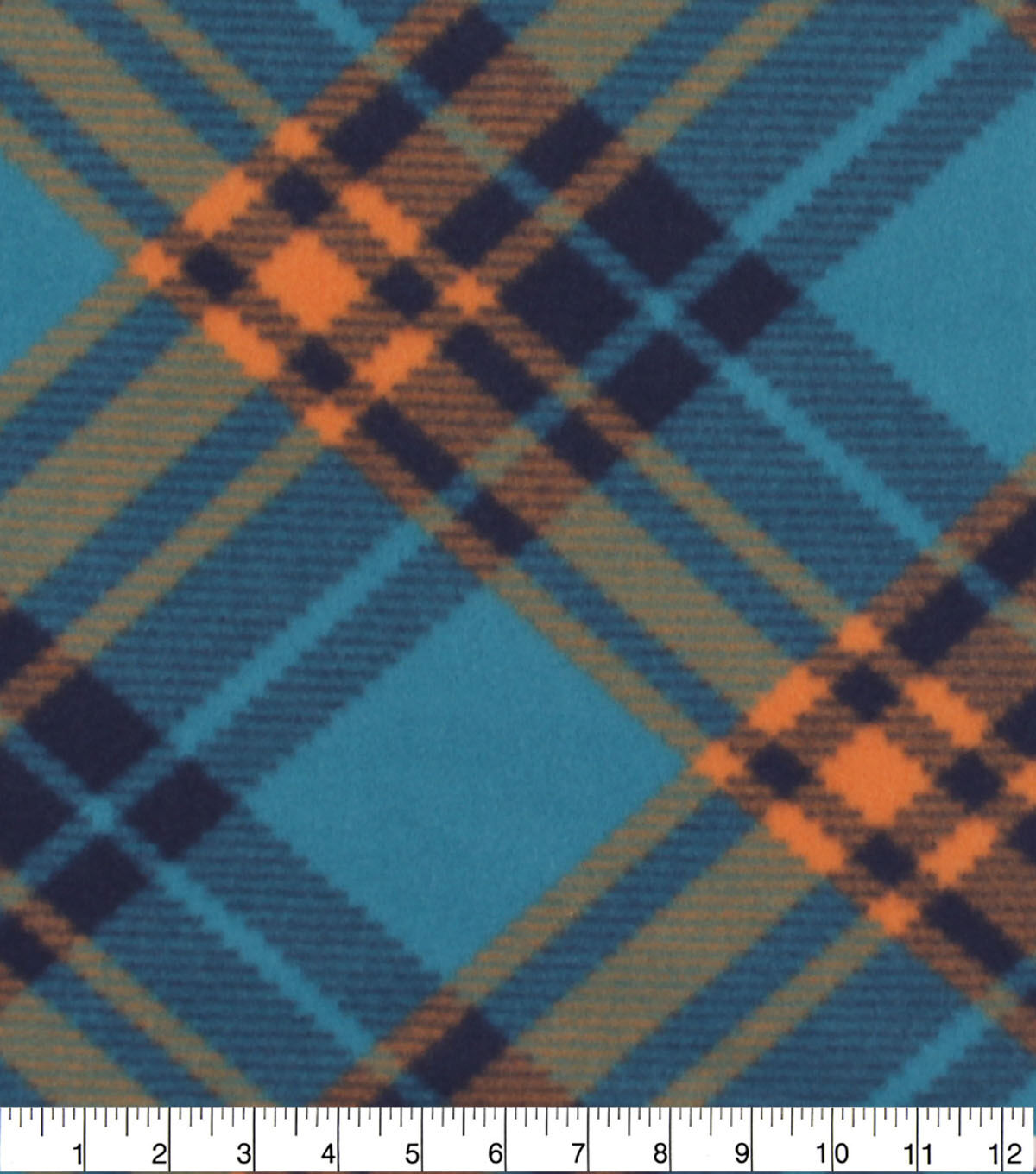 Teal Orange Bias Plaid Blizzard Fleece Fabric