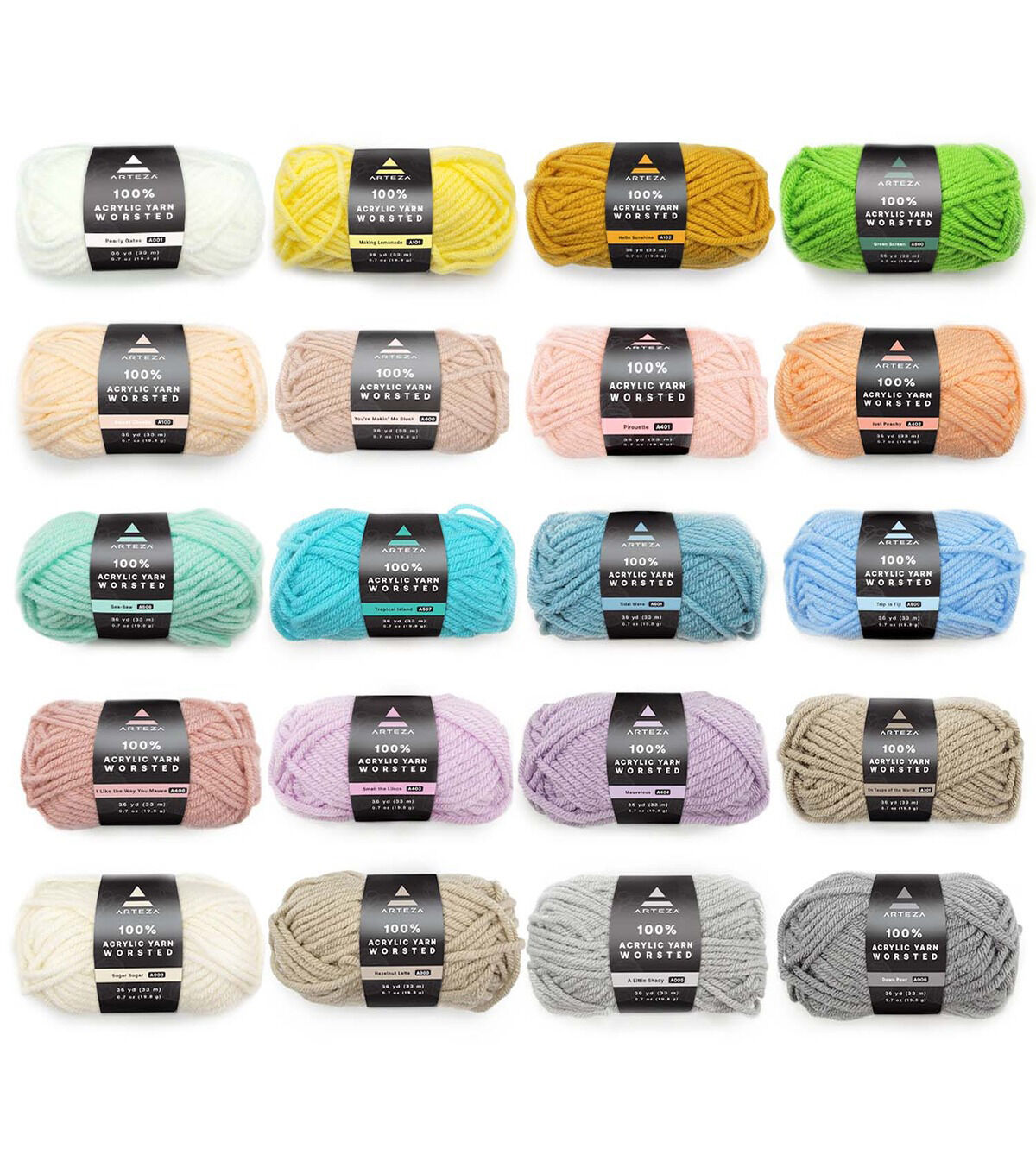 Arteza Light Colors Premium Worsted Acrylic Yarn 20 Bundle