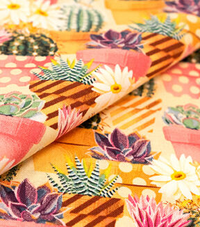 Singer Succulents On Tan Cotton Fabric