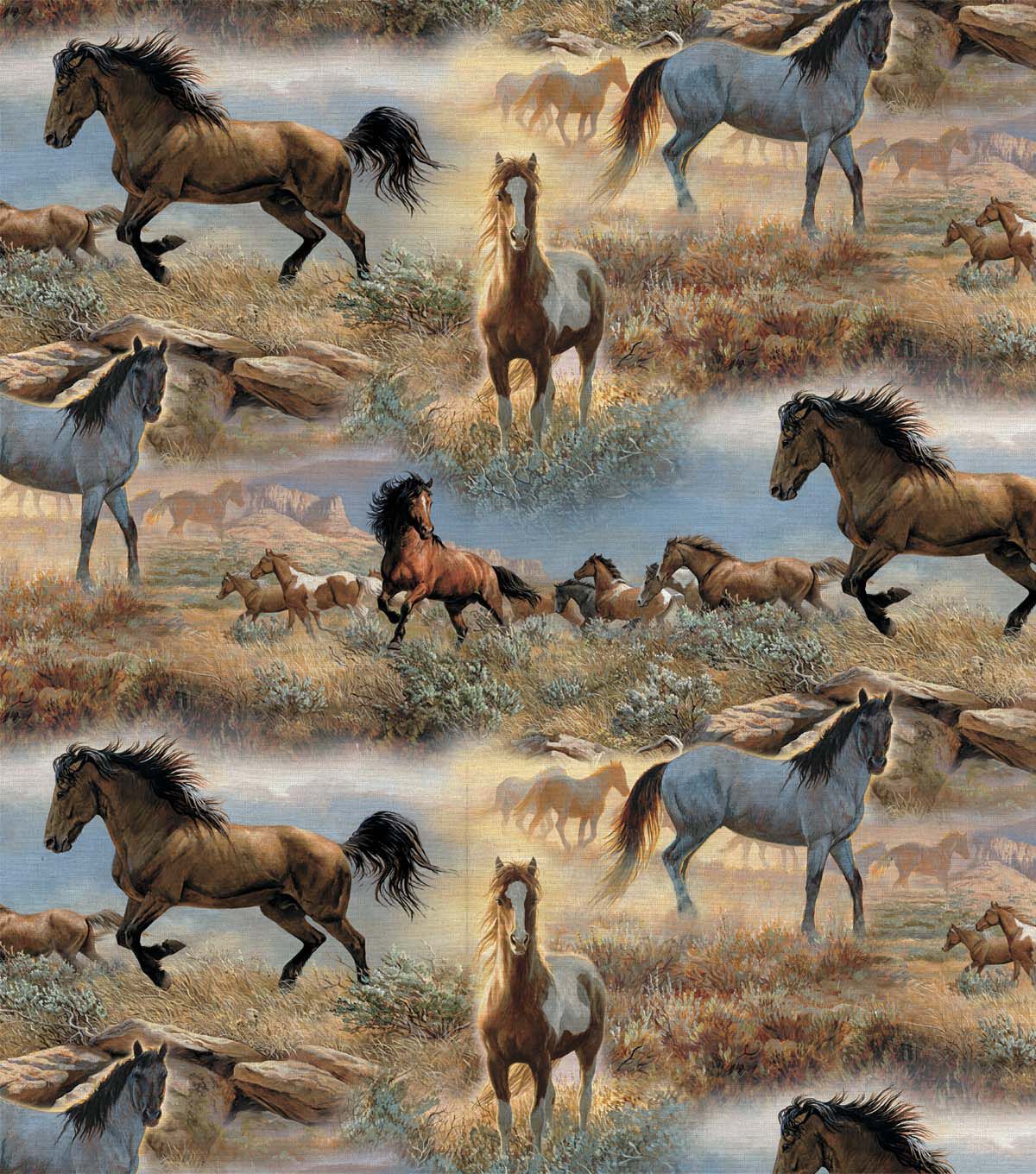 David Textiles Brown & White Horses Novelty Cotton Fabric