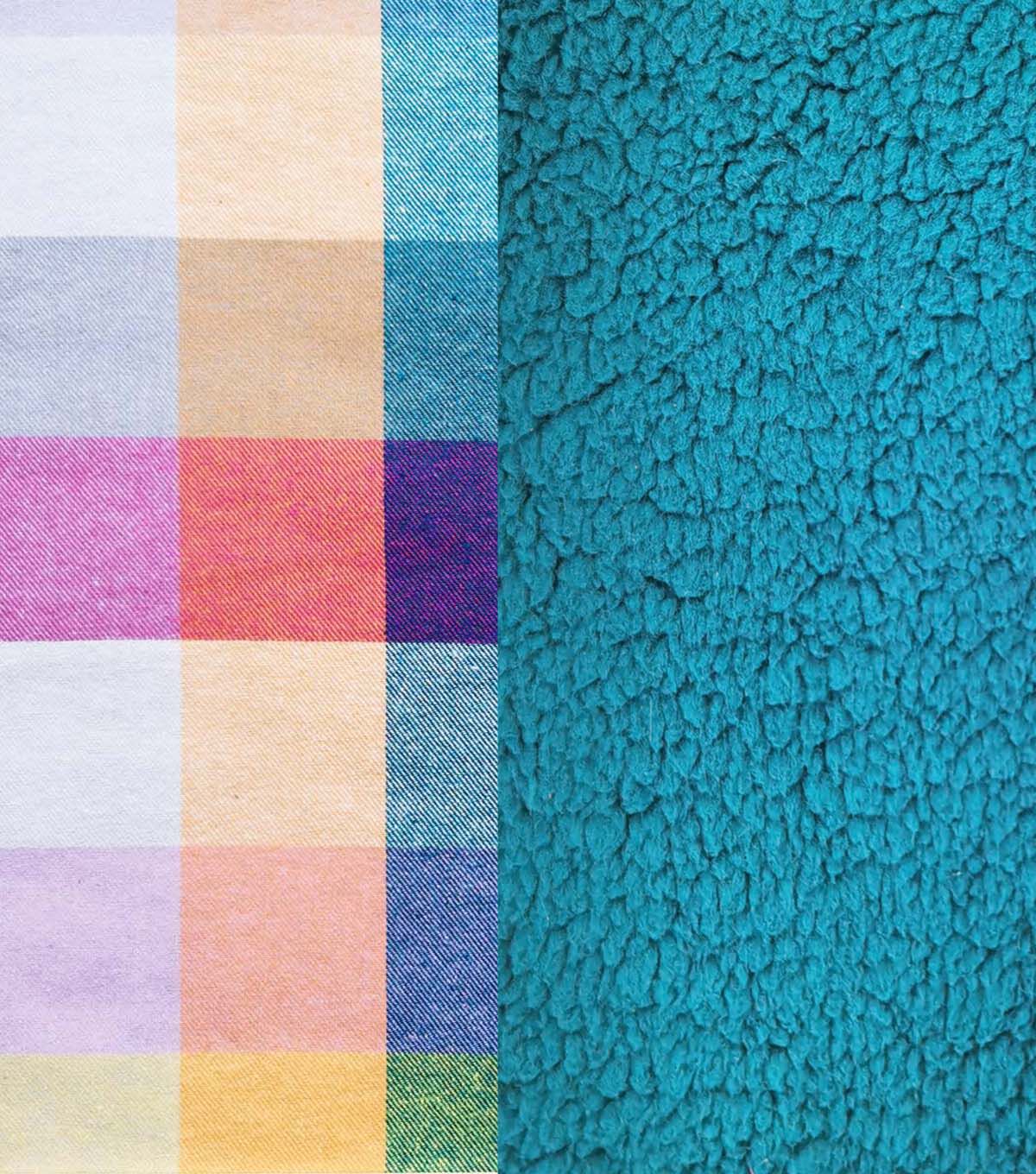 Multicolor Checks Flannel Blue Backed Sherpa Fabric