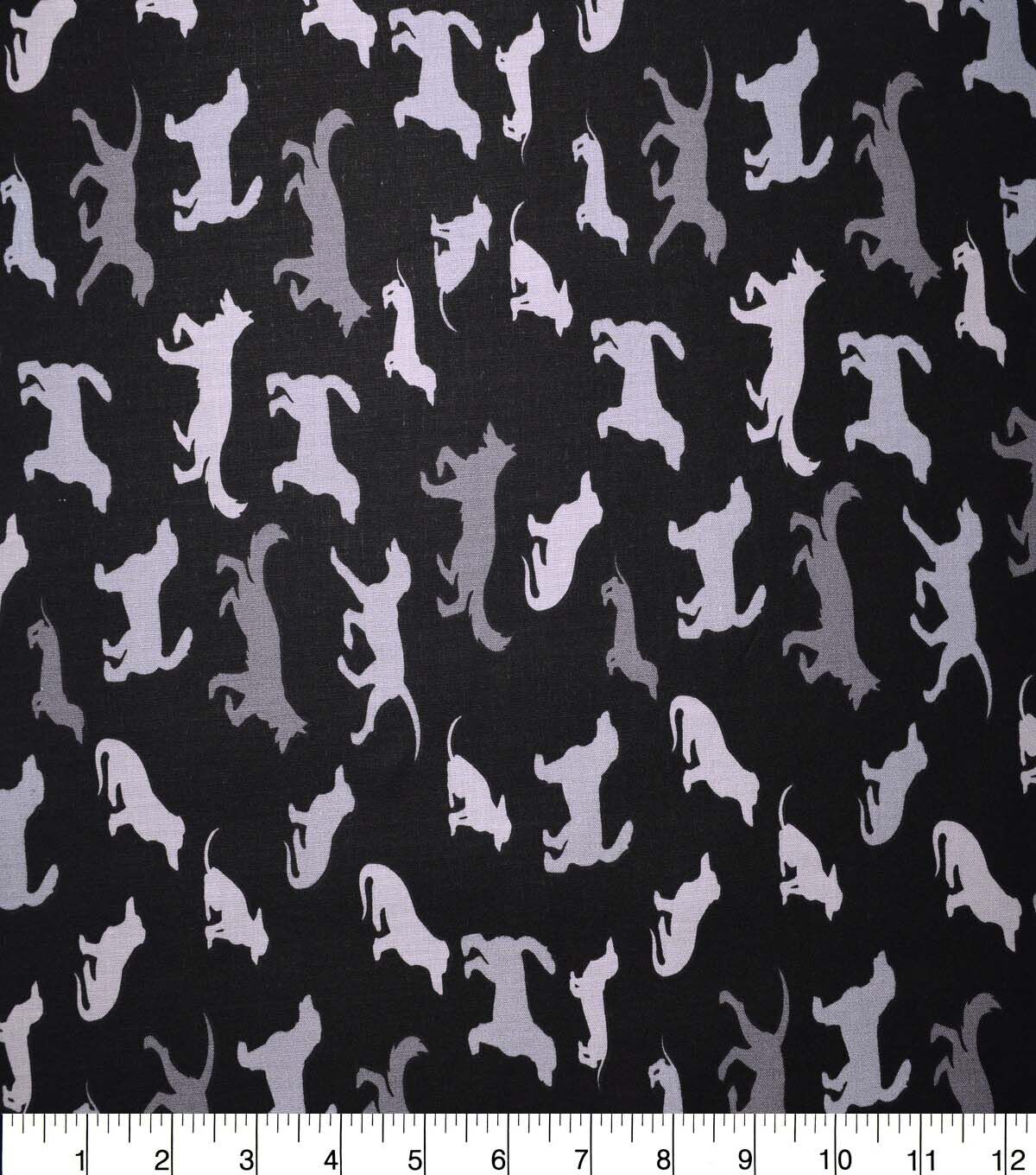 Dog Silhouettes on Black Cotton Fabric by Quilter's Showcase