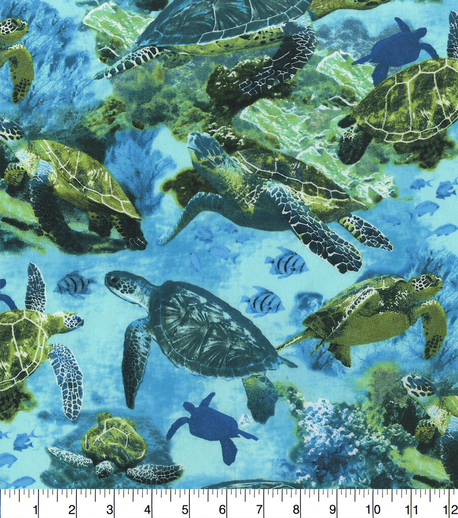 Hi Fashion Sea Turtles in Ocean Novelty Cotton Fabric