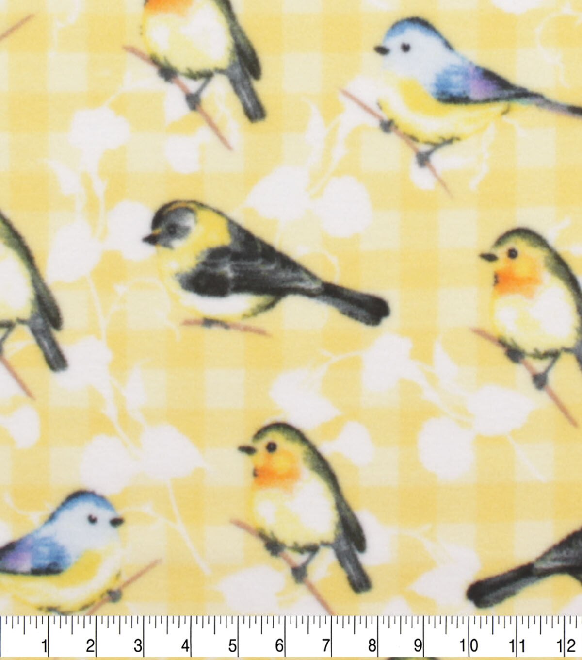 Birds on Gingham Anti Pill Fleece Fabric
