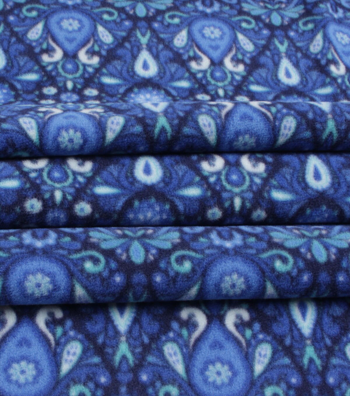 Blue Geometric Floral Anti Pill Fleece Fabric