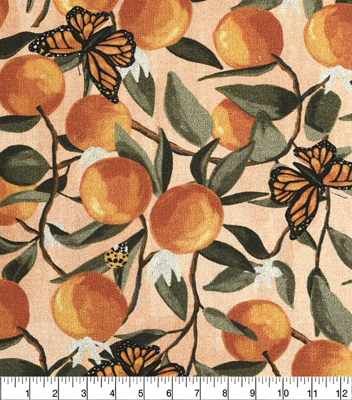 Brent Carlson Butterfly And Orange On Peach Premium Quilt Cotton Fabric