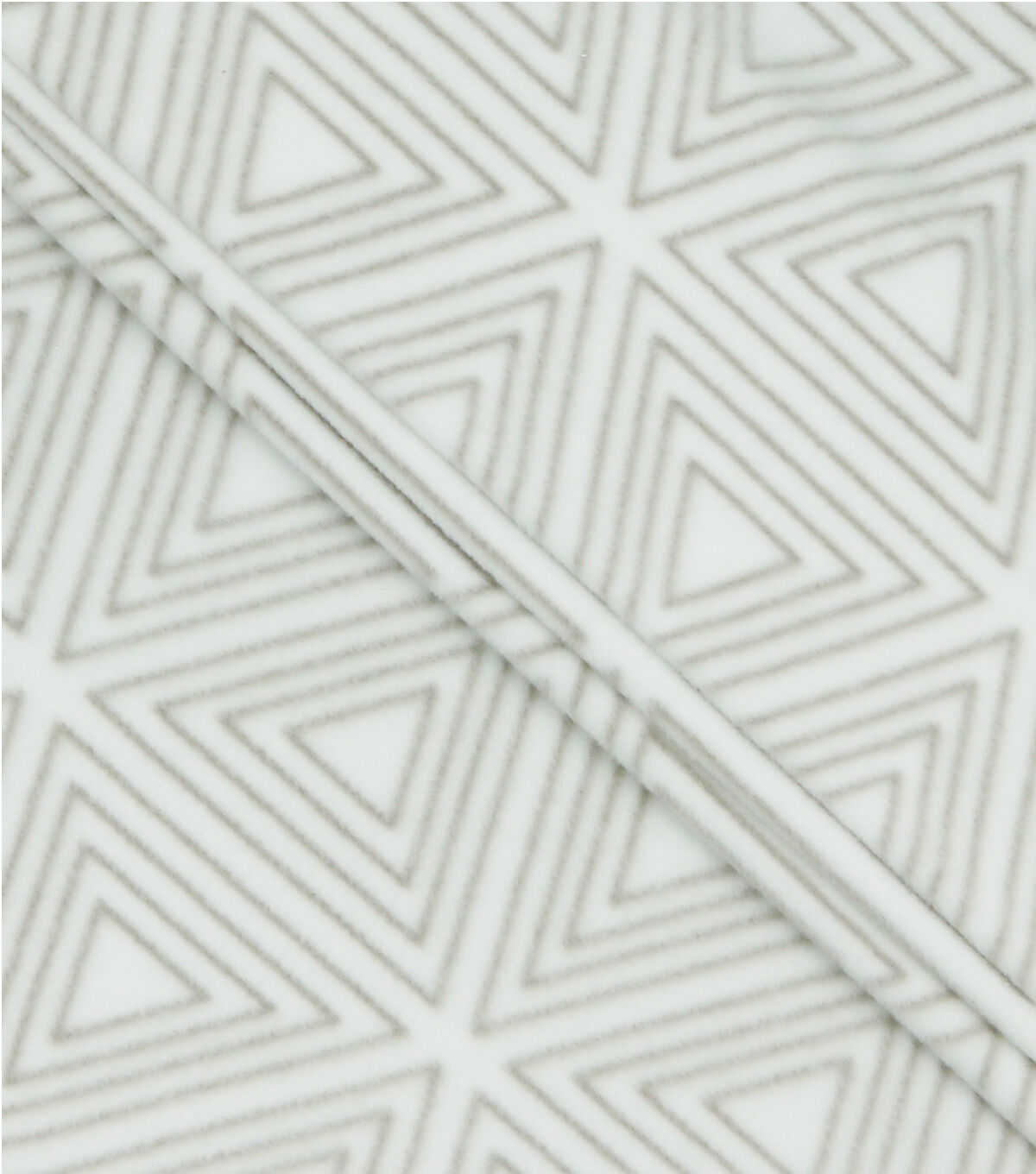 Gray Geometric Triangles on White Anti Pill Fleece Fabric