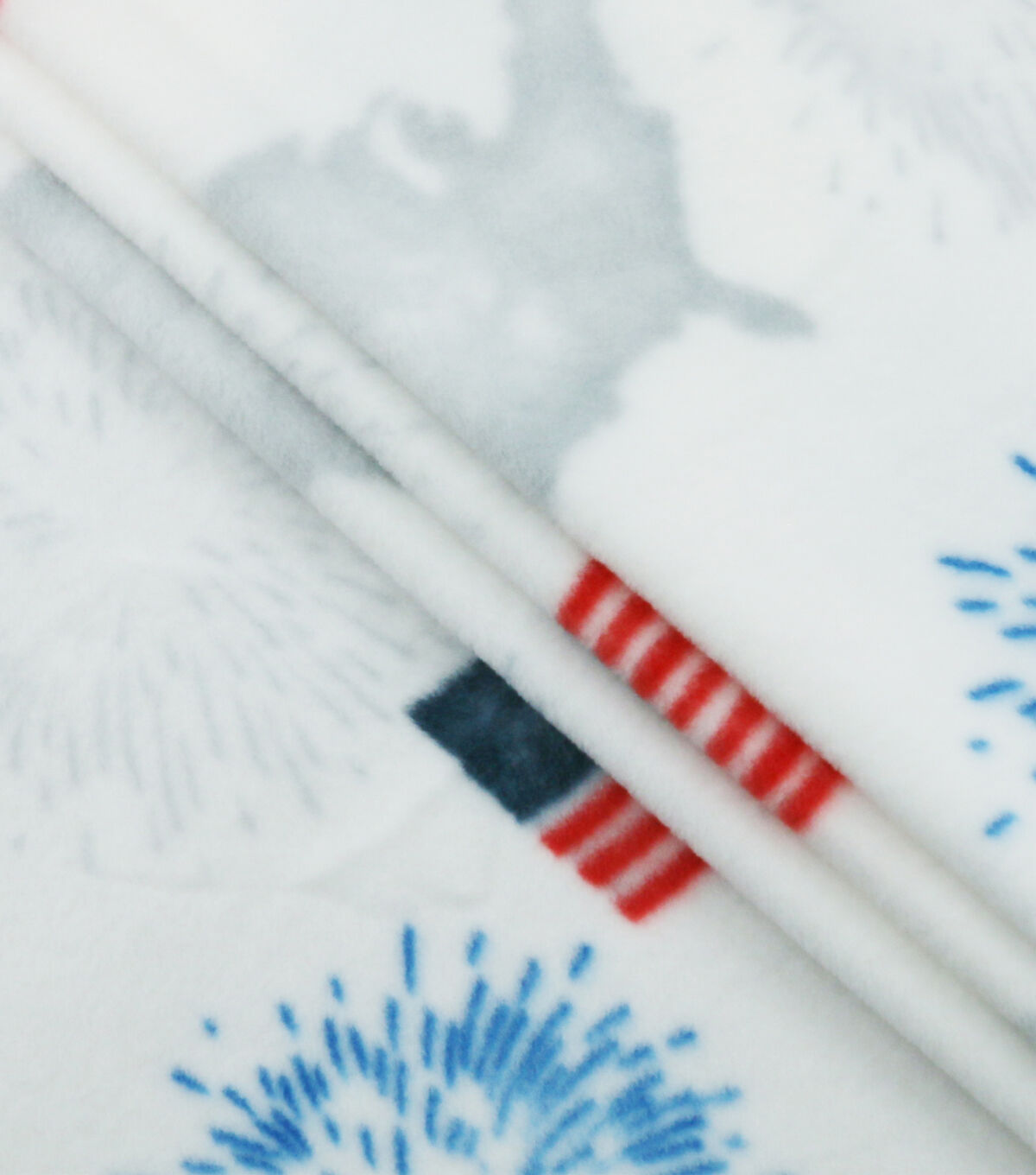 Patriotic USA Flags on White Anti Pill Fleece Fabric