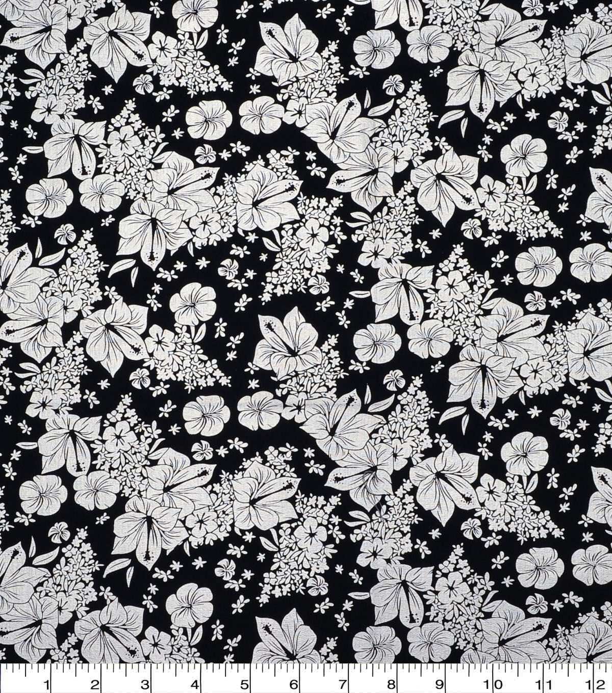 Luau Floral on Black Quilt Foil Cotton Fabric by Keepsake Calico