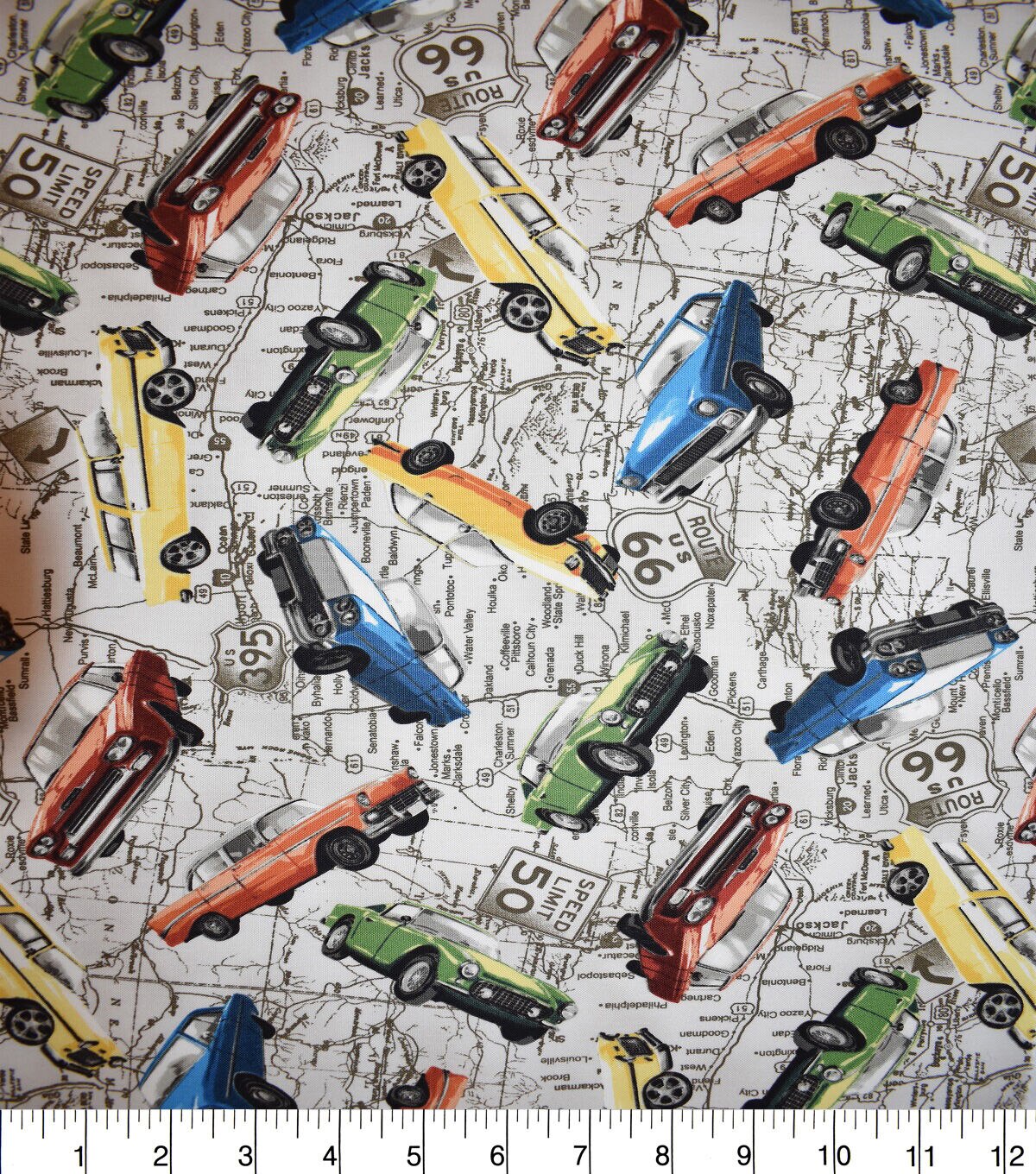 Novelty Cotton Fabric Route 66 Roadmap