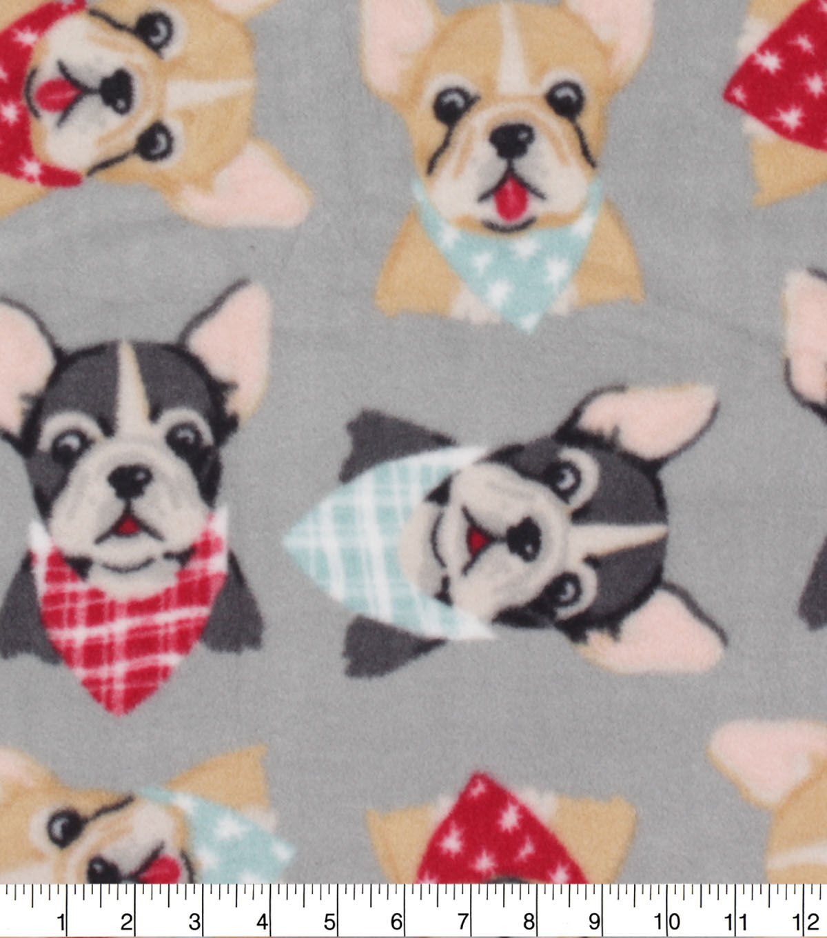 Pug Faces on Gray Anti Pill Fleece Fabric