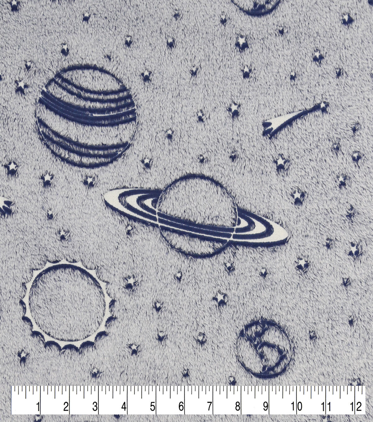 Navy Planets Glow Sew Lush Fleece Fabric