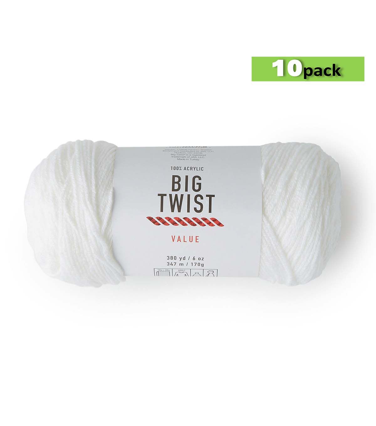 10pk Solid White Medium Weight Acrylic 380yd Value Yarn by Big Twist