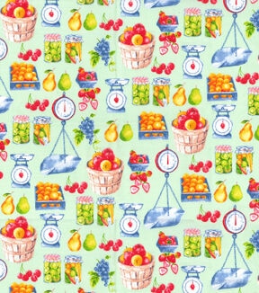 Fabric Traditions Fruit Stand on Green Novelty Cotton Fabric