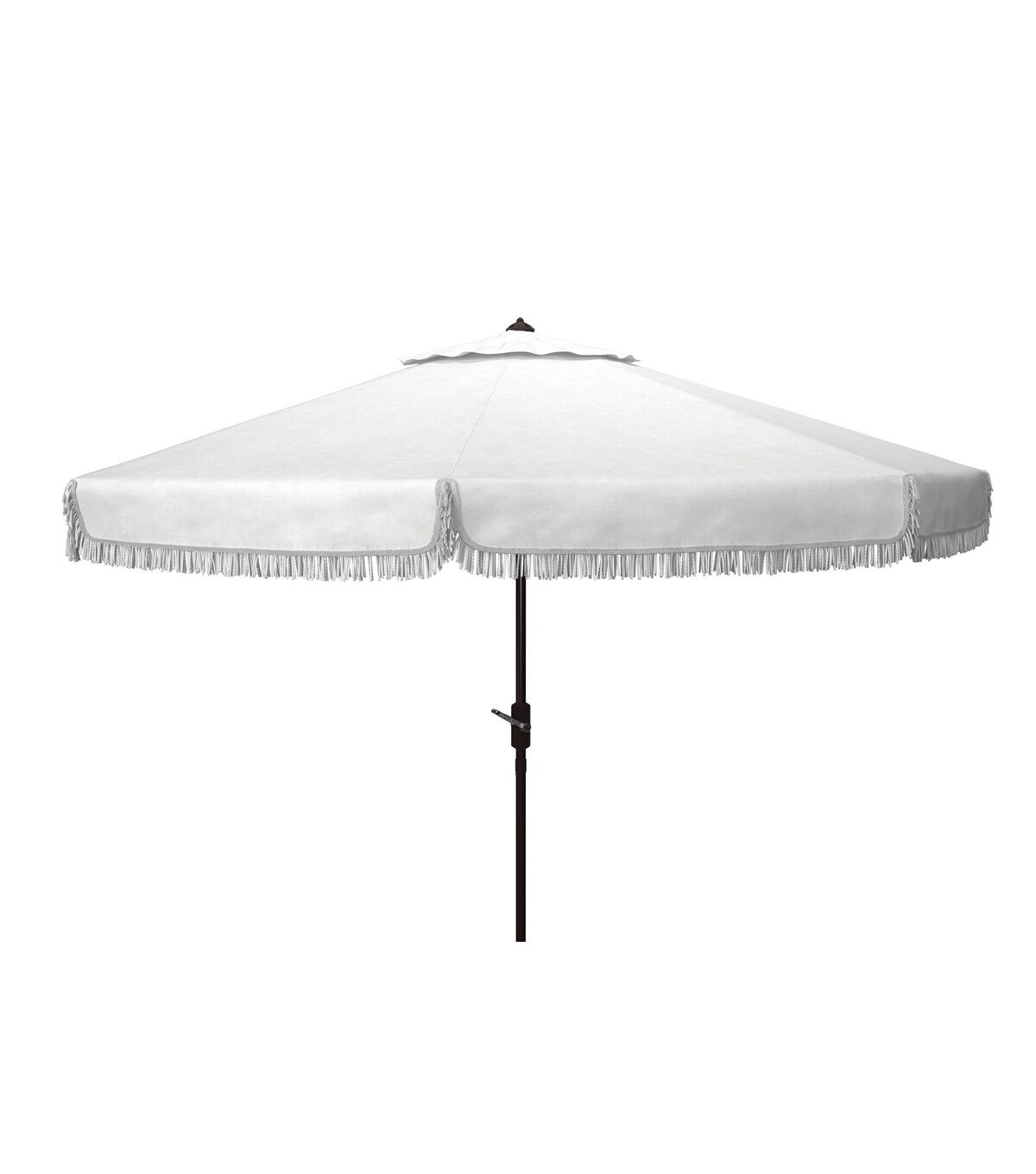 Safavieh 11' Milan White Fringe Crank Patio Umbrella