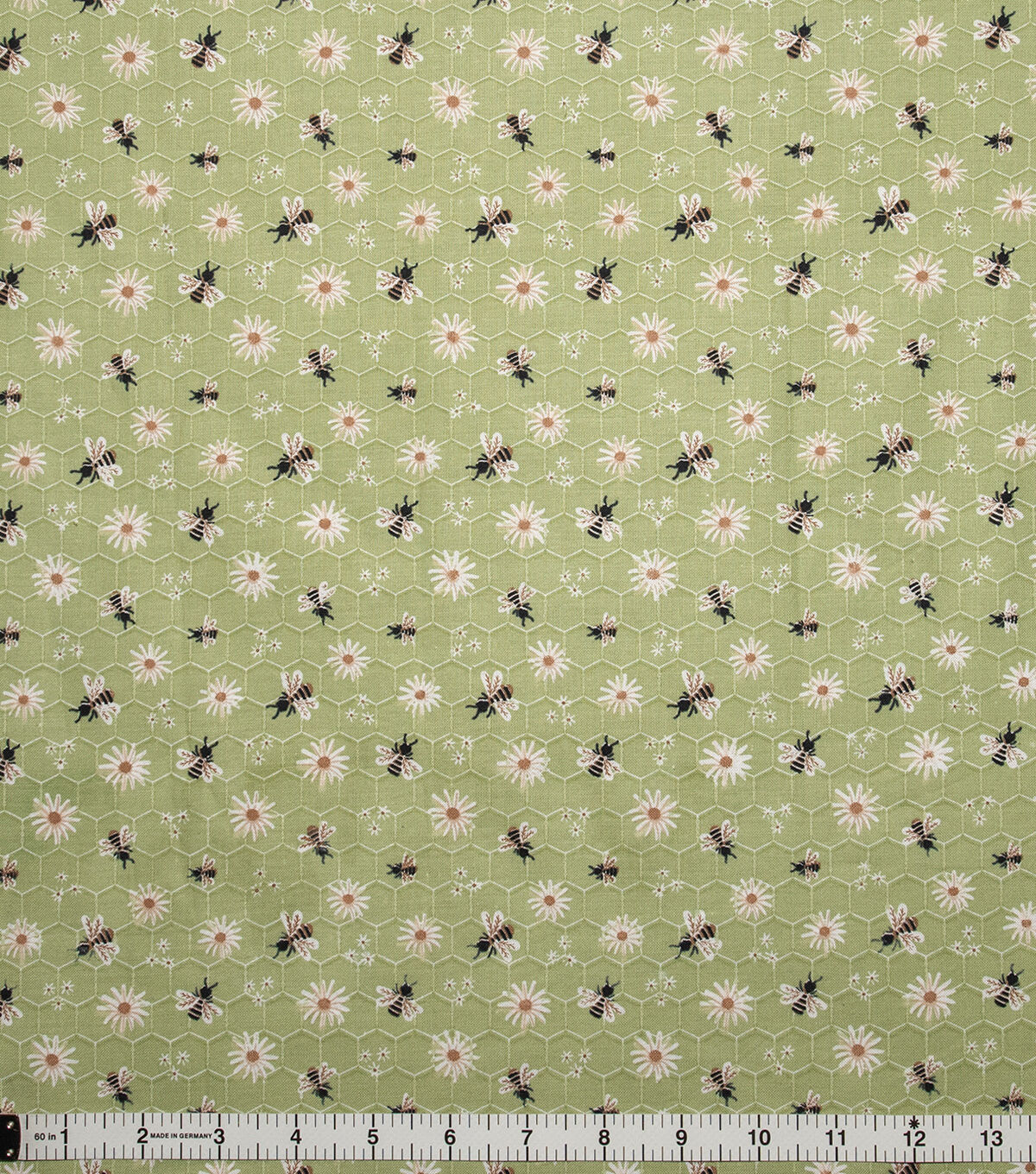 Daisies & Bees on Green Honeycomb Quilt Cotton Fabric by Keepsake Calico