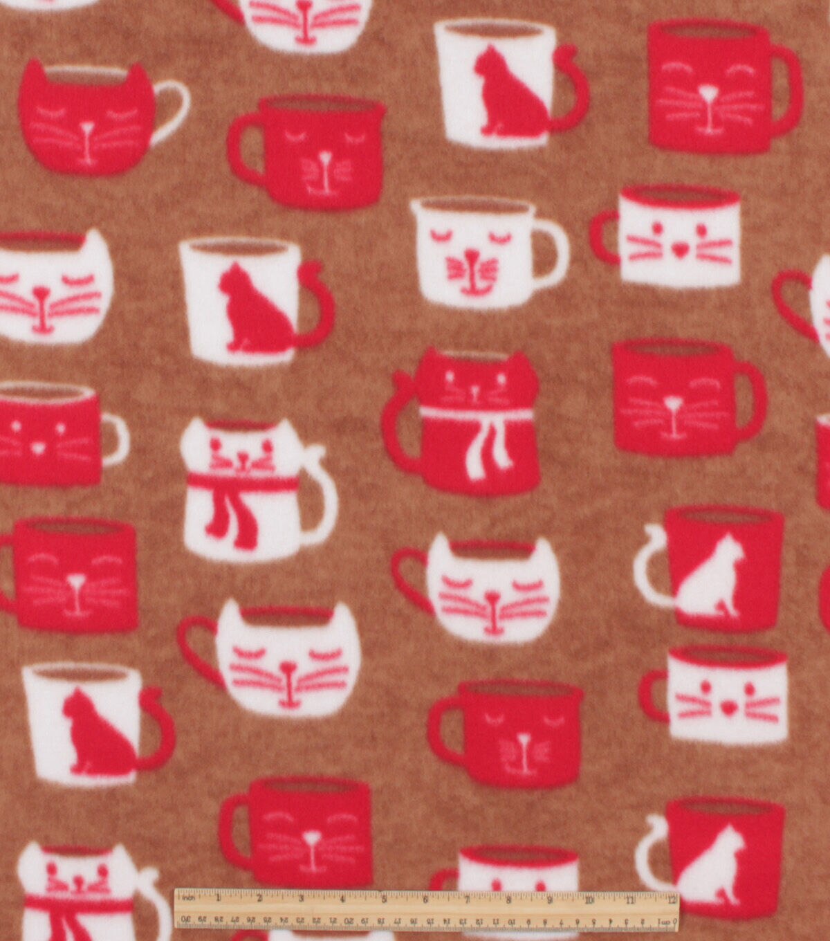 Brown Cat Mugs Blizzard Fleece Fabric