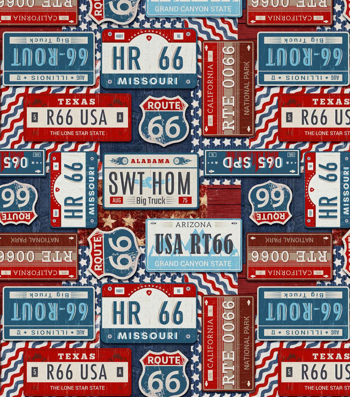 David Textiles Red Americana License Plates Novelty Cotton Fabric