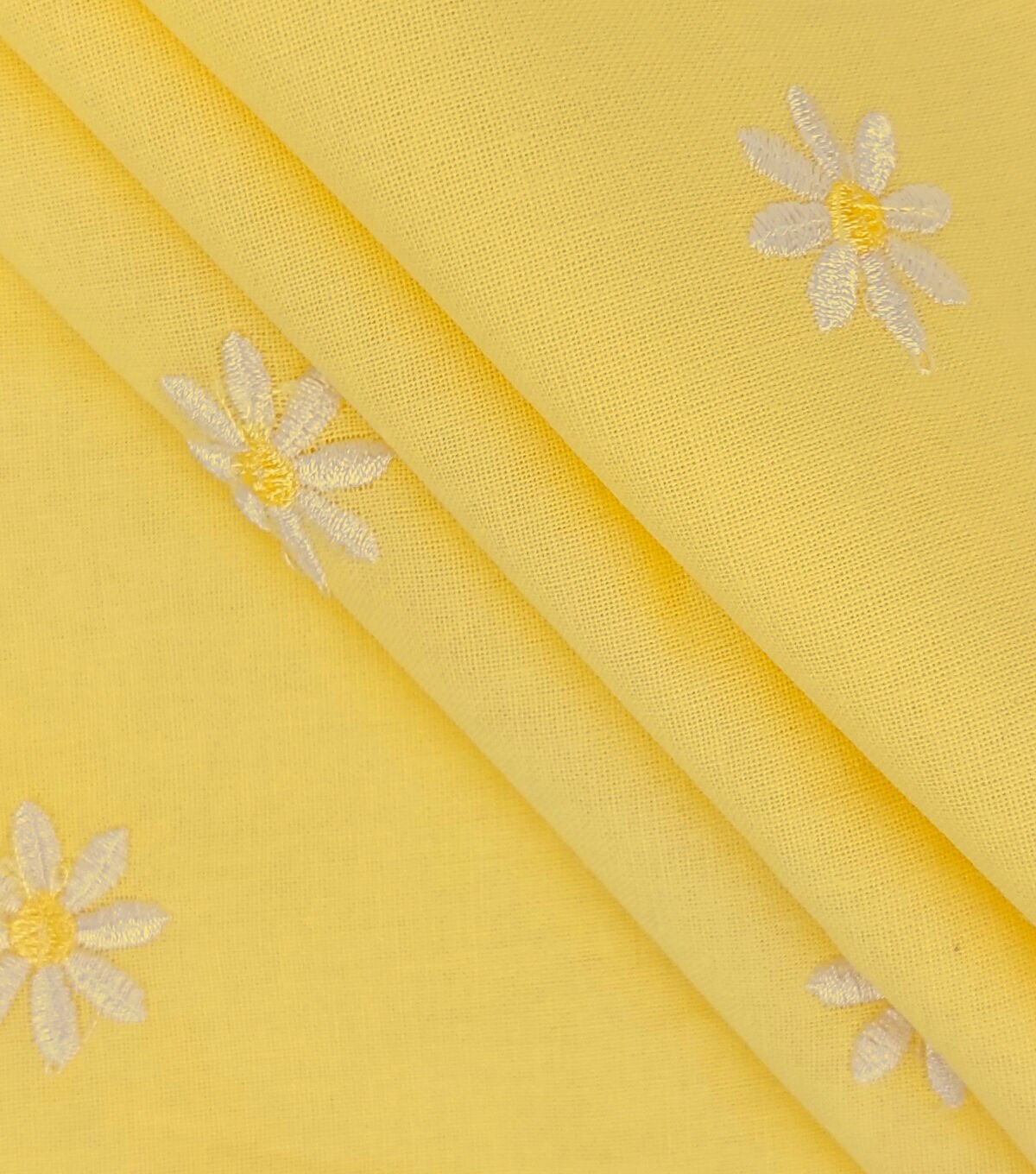 Daisy Embroideries on Yellow Quilt Cotton Fabric by Keepsake Calico