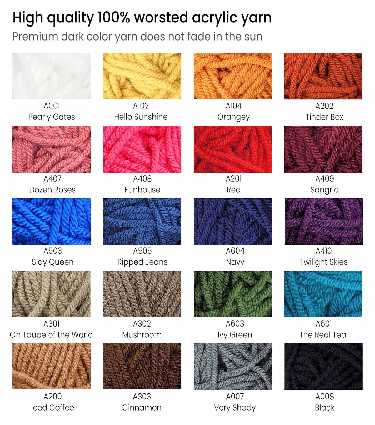 Arteza Dark Colors Premium Worsted Acrylic Yarn 20 Bundle