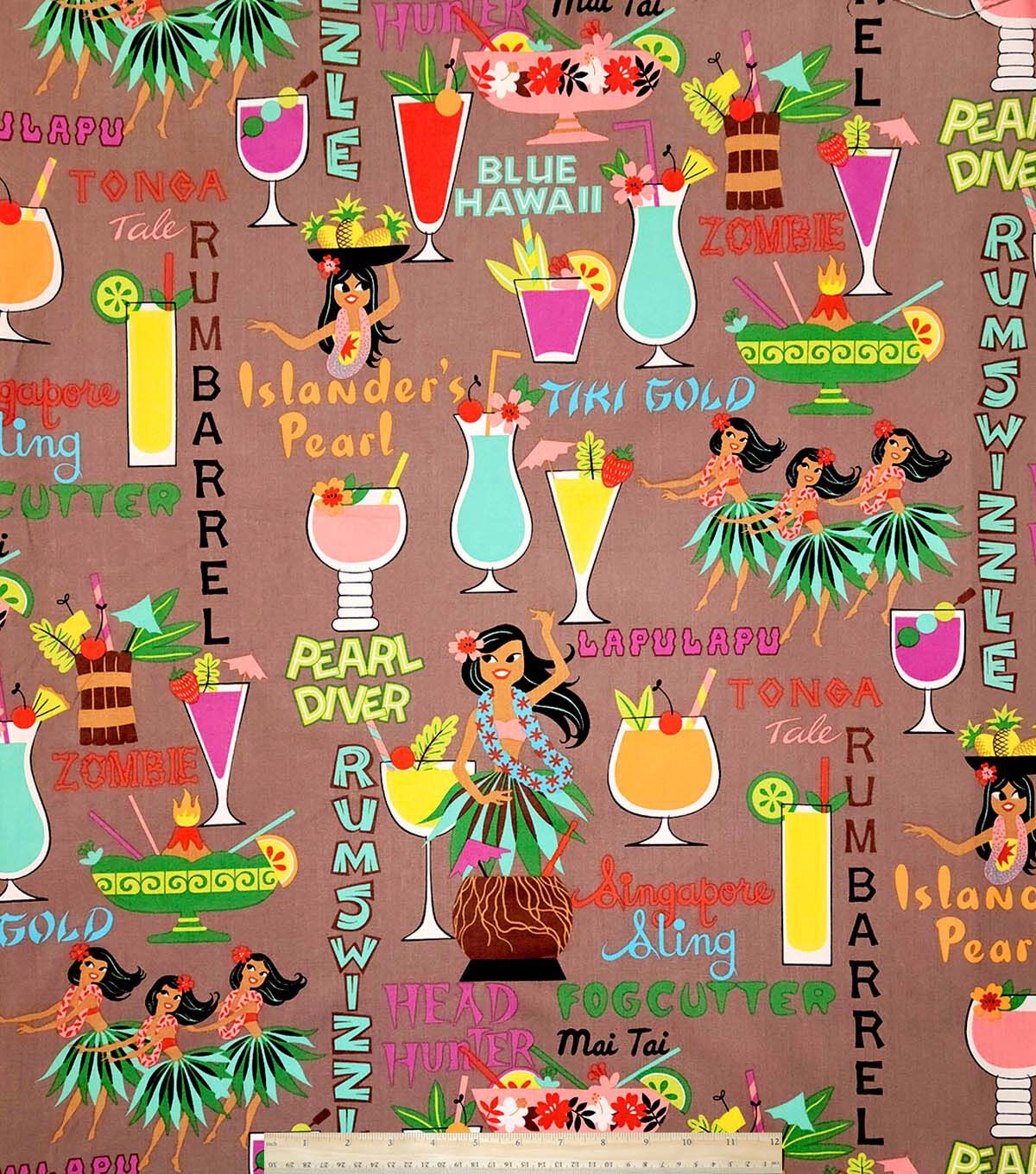 Alexander Henry Rum Swizzle on Brown Premium Cotton Fabric