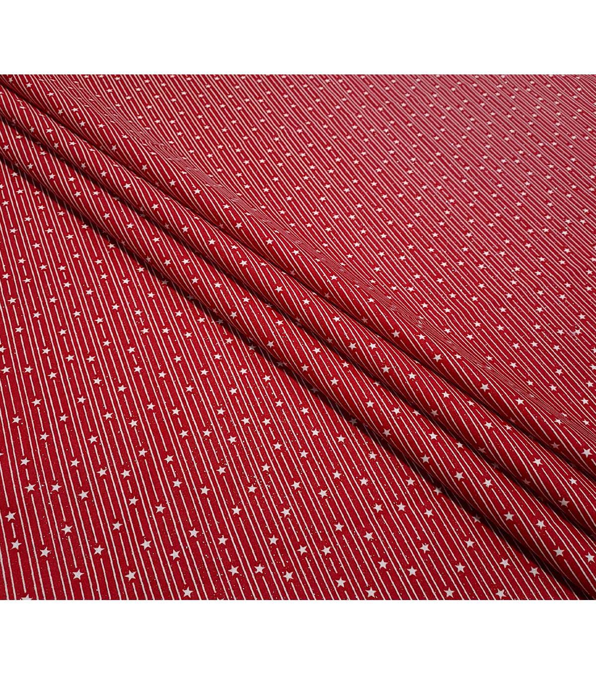 Falling Stars on Red Patriotic Glitter Cotton Fabric