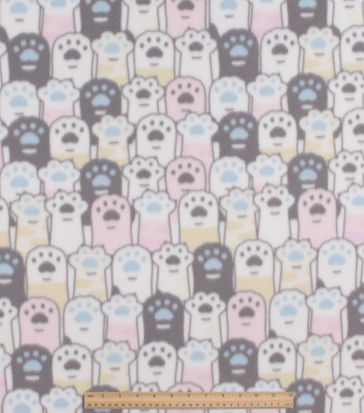 White & Pink Cat Paw Prints Blizzard Fleece Fabric