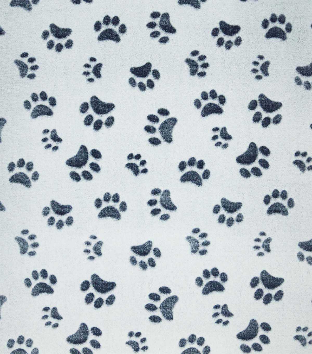 Blue Embossed Paw Prints Sew Lush Fleece Fabric