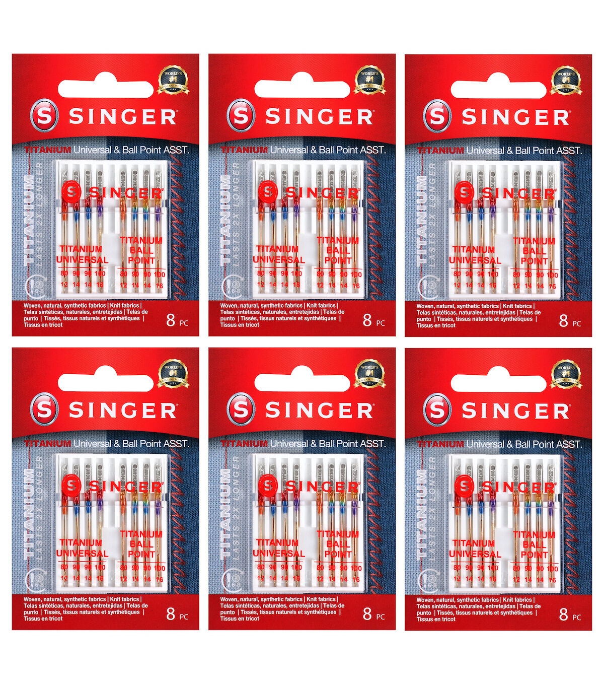 SINGER 48ct Titanium Universal Regular & Ball Point Sewing Needles